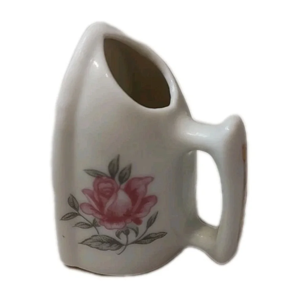 Vintage Miniature Iron Ceramic Porcelain Toothpick Holder‎ Floral Pink Rose 2